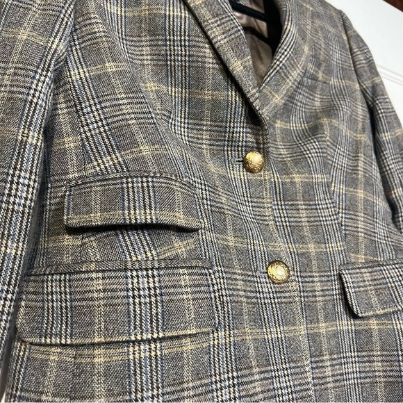 J. Crew Schoolboy Blazer Glen Plaid Gold Buttons Wool Academia Size 0 Preppy - Picture 3 of 9